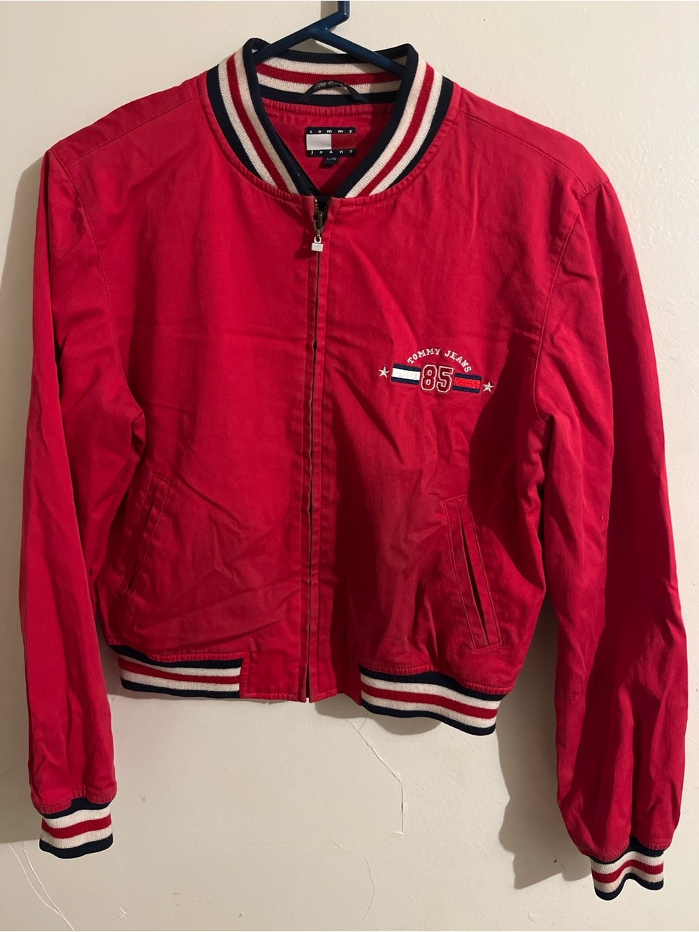 Tommy Hilfiger Red Striped-Trim Bomber Jacket